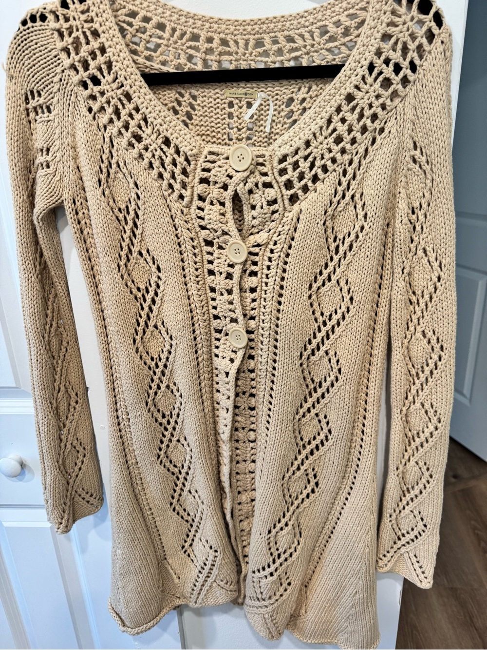 Max Studio Cream Open-Knit Button-Front Cardigan - Picture 2 of 7